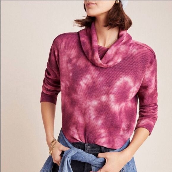 Maeve Pink Tie-Dye Cowl Neck Thermal Top Sz XS Runs Big - Picture 2 of 7